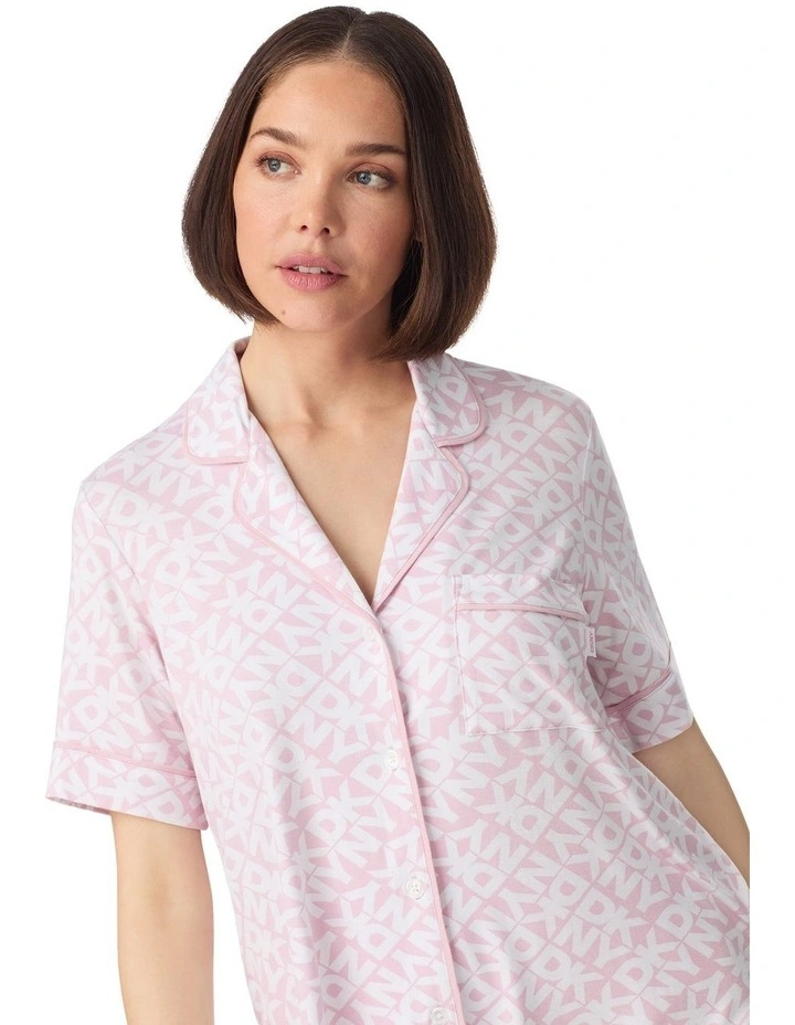 Logo Print Viscose Jersey Short Sleeve Button Up Short Pyjama Set image 4