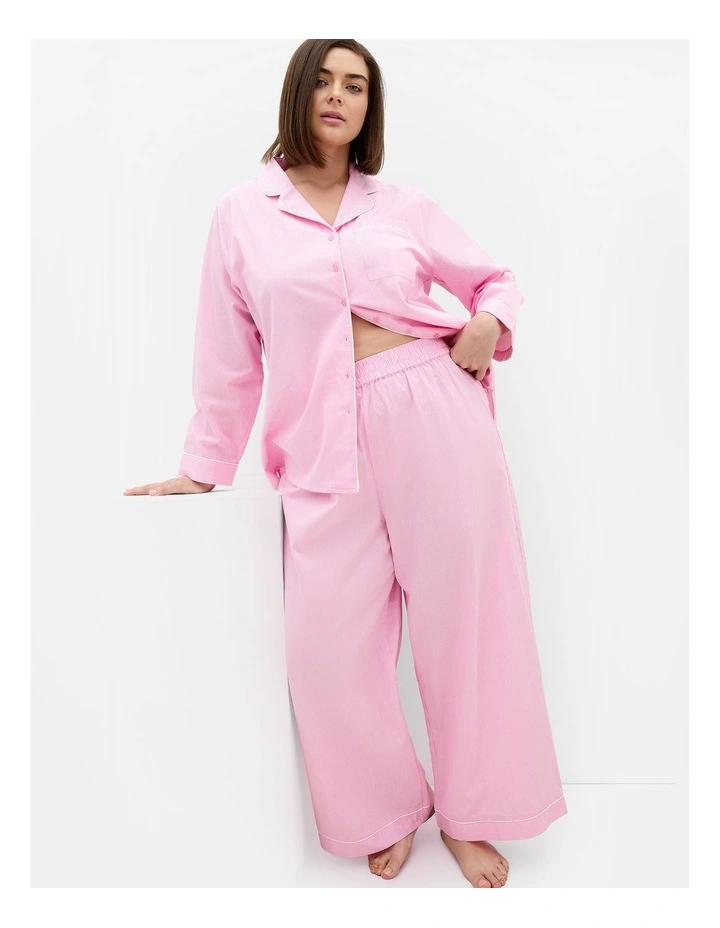 Plus Size Stripe Cotton Pyjama Pant in pink image 1