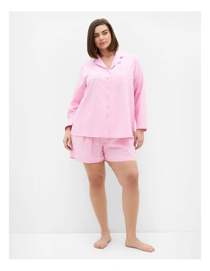 Plus Size Stripe Cotton Pyjama Short in pink image 1