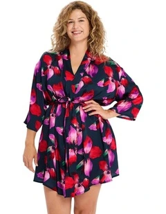 Graceful Short Viscose Satin Kimono Lingerie Robe