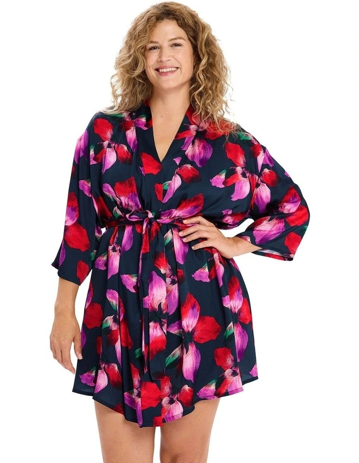 Graceful Short Viscose Satin Kimono Lingerie Robe image 1