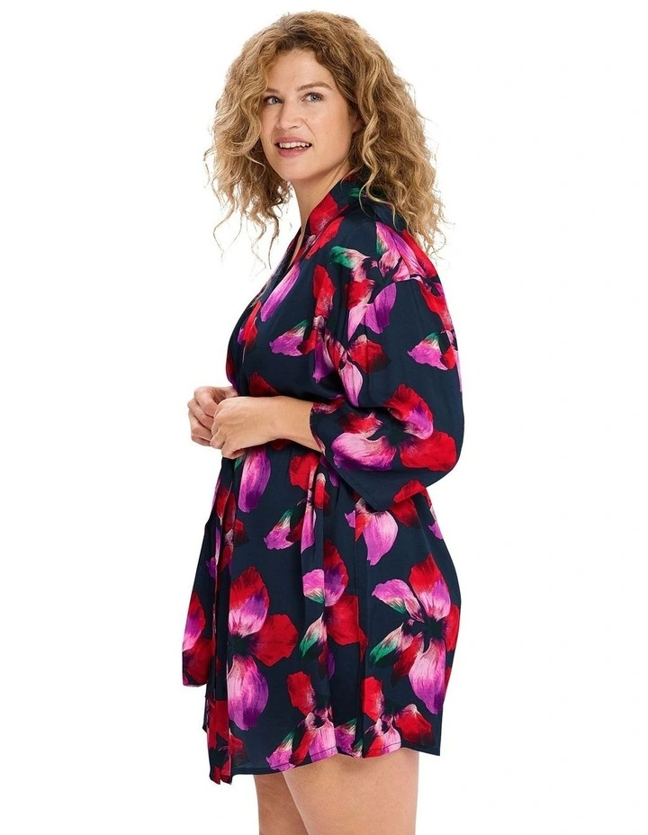 Graceful Short Viscose Satin Kimono Lingerie Robe image 3