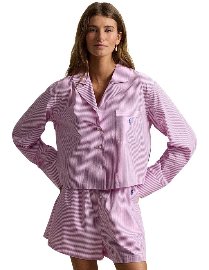 Shirting Stripes Crop Top & Boxer Short Cotton Pyjama Set image 1