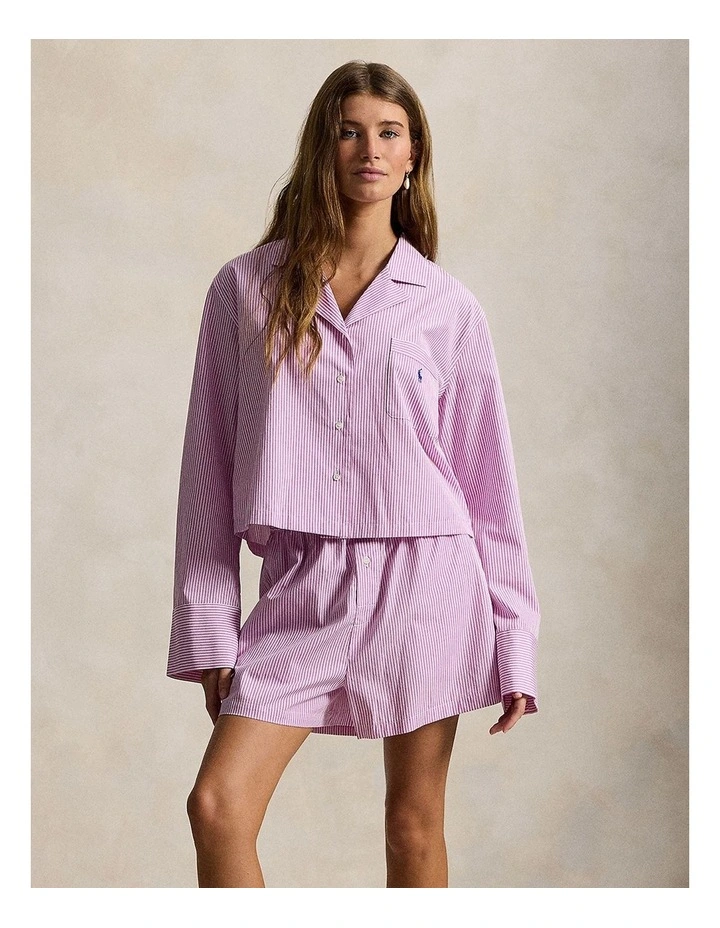 Shirting Stripes Crop Top & Boxer Short Cotton Pyjama Set image 3