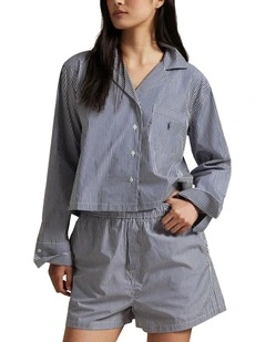 Shirting Stripes Crop Top & Boxer Short Cotton Pyjama Set