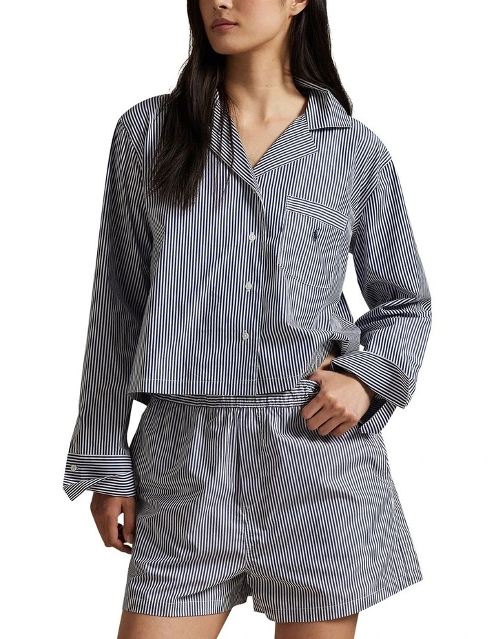 Shirting Stripes Crop Top & Boxer Short Cotton Pyjama Set image 1