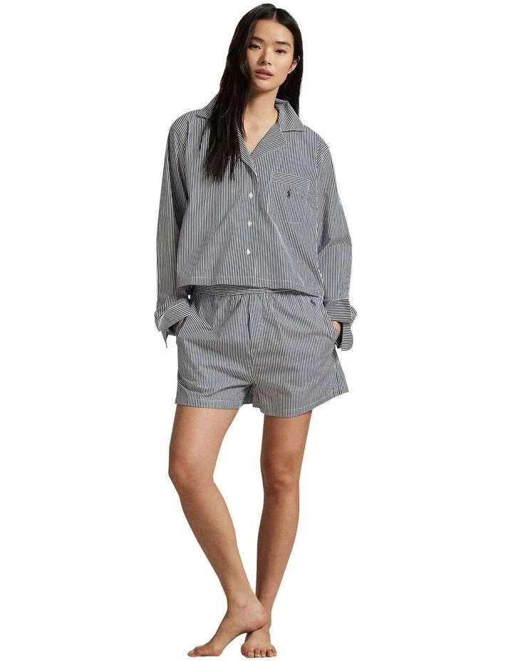 Shirting Stripes Crop Top & Boxer Short Cotton Pyjama Set image 3