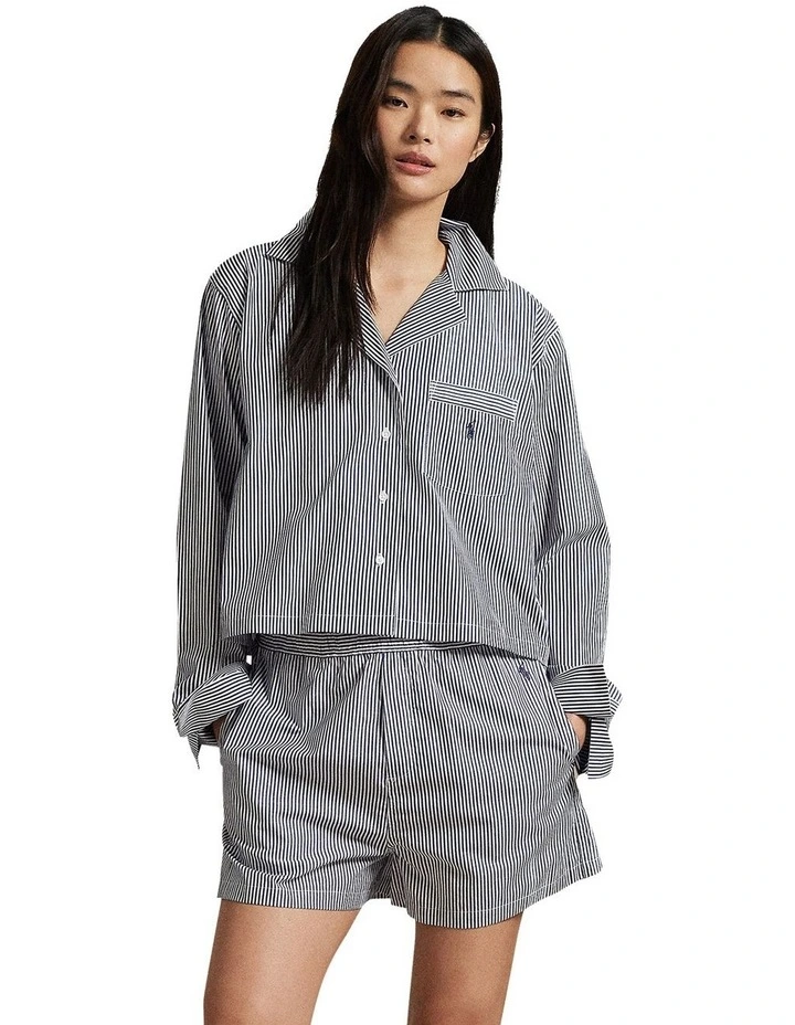 Shirting Stripes Crop Top & Boxer Short Cotton Pyjama Set image 4