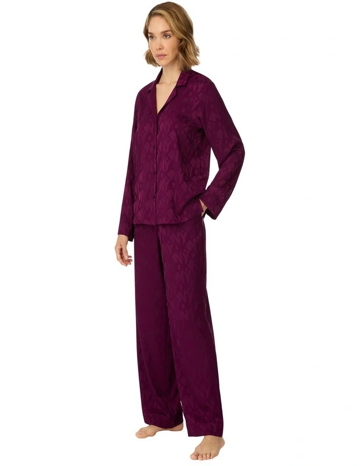 Logo Satin Button-Up Long Sleeve Long Pyjama Set image 3