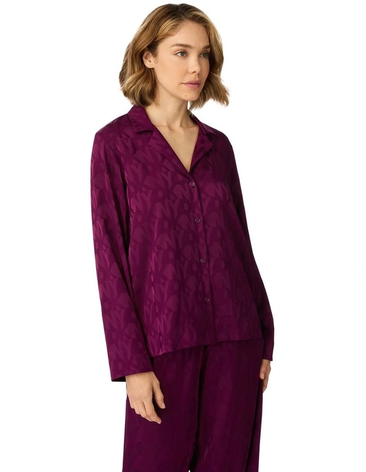 Logo Satin Button-Up Long Sleeve Long Pyjama Set image 4
