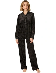 Crushed Velour Button-Up Long Sleeve Long Pyjama Set