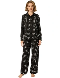 Satin Button-Up Long Sleeve Long Pyjama Set
