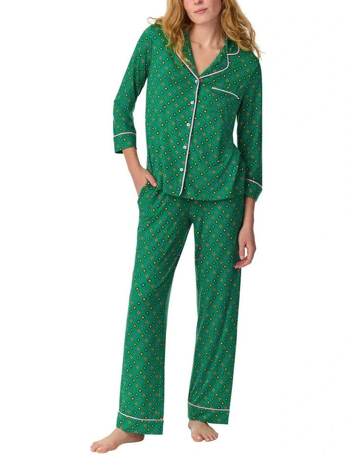 Printed Jersey Button Up 3/4 Sleeve Long Pyjama Set image 1