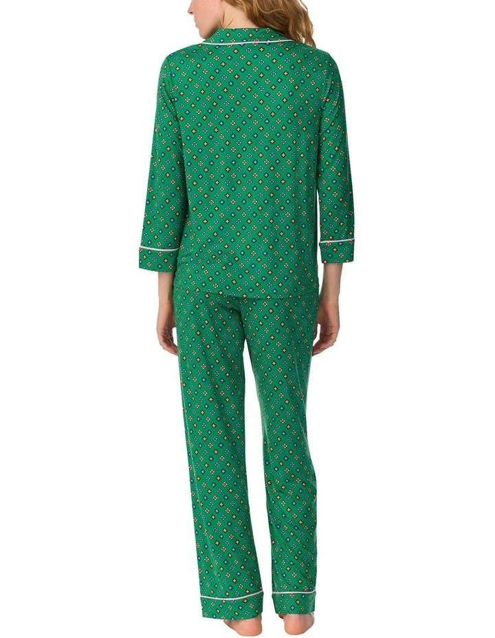 Printed Jersey Button Up 3/4 Sleeve Long Pyjama Set image 2