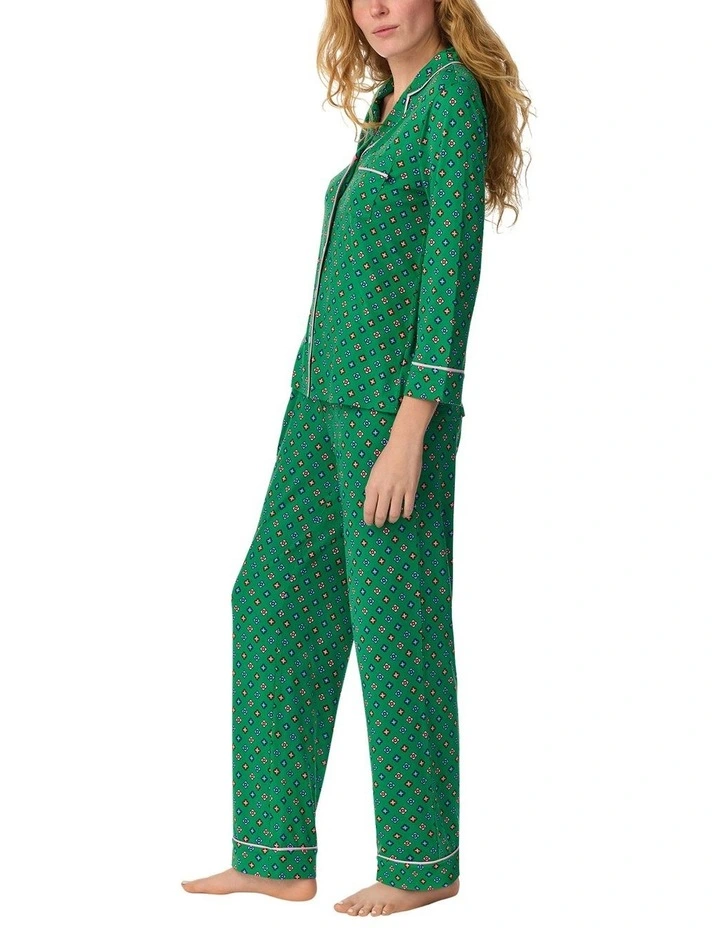 Printed Jersey Button Up 3/4 Sleeve Long Pyjama Set image 3