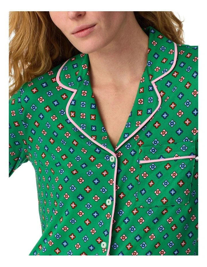 Printed Jersey Button Up 3/4 Sleeve Long Pyjama Set image 4