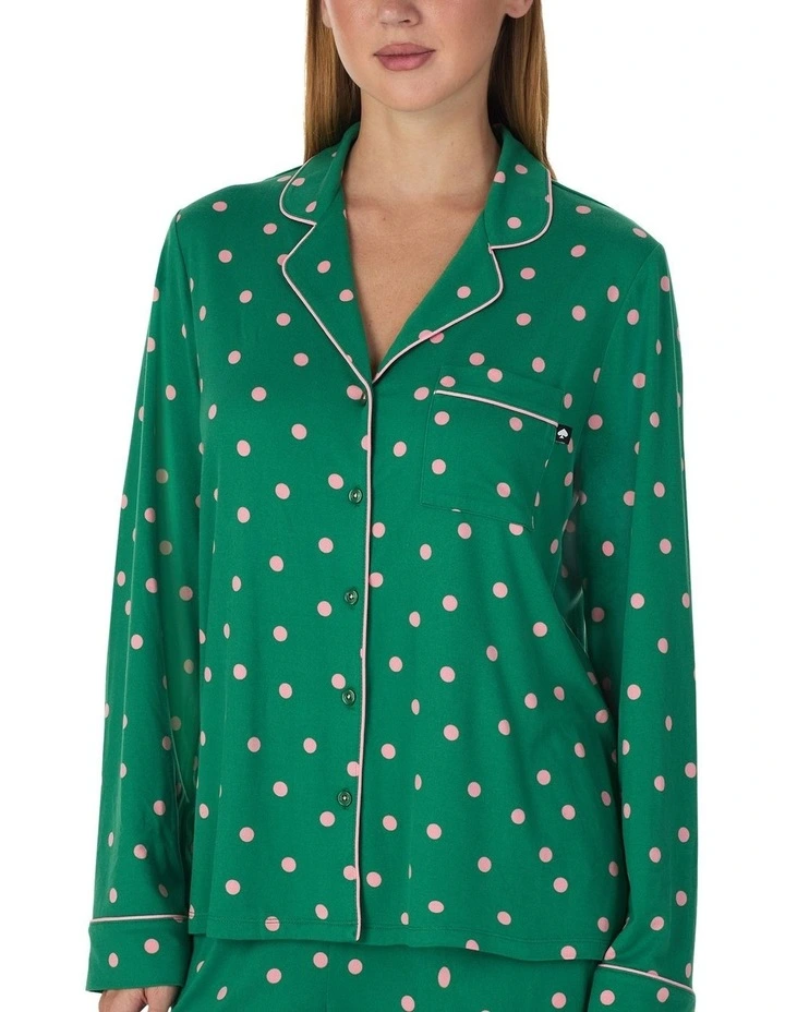 Printed Jersey Button Up Long Sleeve Long Pyjama Set image 4