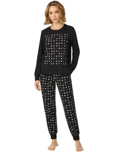 Cotton & Viscose Jersey Long Sleeve Top & Jogger Pyjama Set