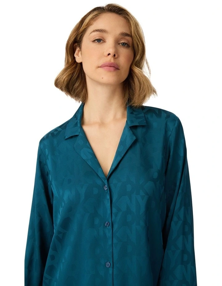 Logo Satin Button-Up Long Sleeve Long Pyjama Set image 4
