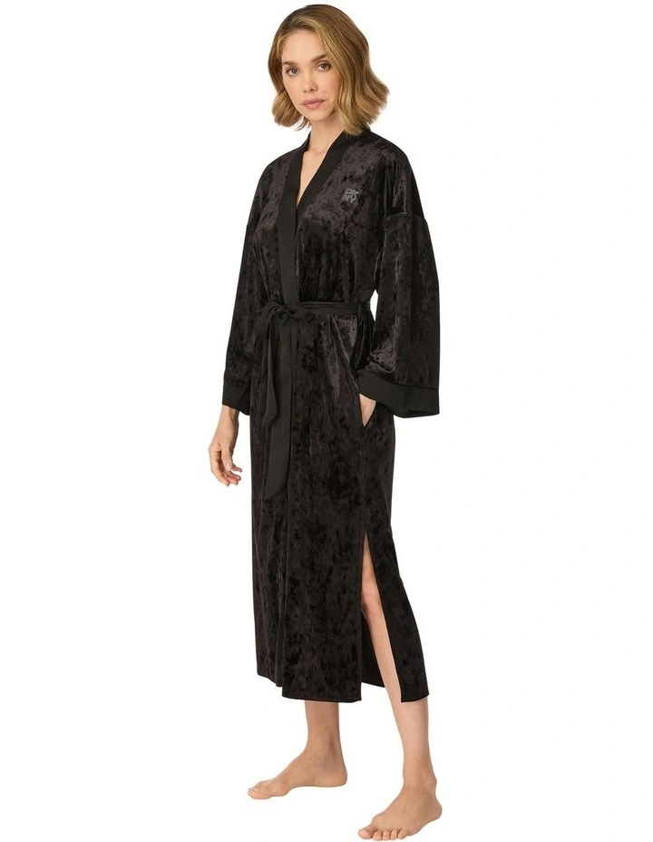 Crushed Velour & Satin Midi-Length Belted Lounge Robe image 3