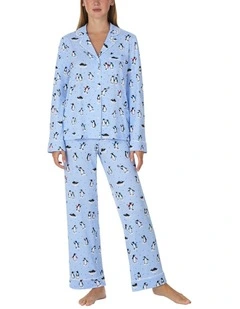 Printed Jersey Button Up Long Sleeve Long Pyjama Set