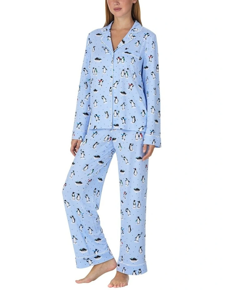 Printed Jersey Button Up Long Sleeve Long Pyjama Set image 3