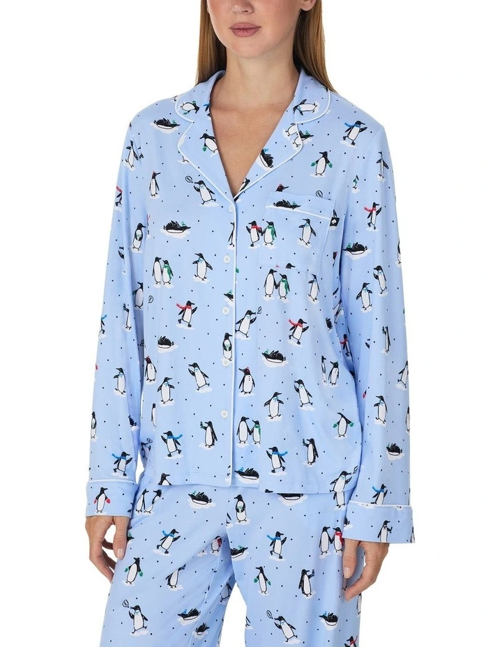 Printed Jersey Button Up Long Sleeve Long Pyjama Set image 4