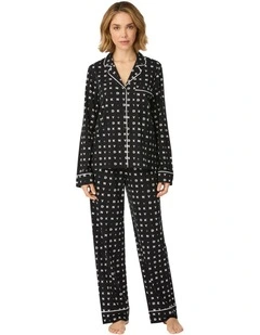Cotton & Viscose Jersey Button-Up Long Sleeve Long Pyjama Set