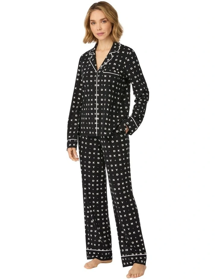Cotton & Viscose Jersey Button-Up Long Sleeve Long Pyjama Set image 3