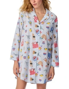 Cotton & Viscose Long Sleeve Button-Up Nightshirt