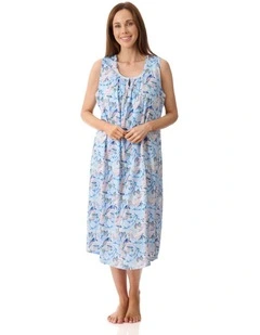 Bari Sleeveless mid length nightie - Blue