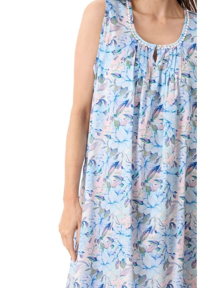 Bari Sleeveless mid length nightie - Blue image 3