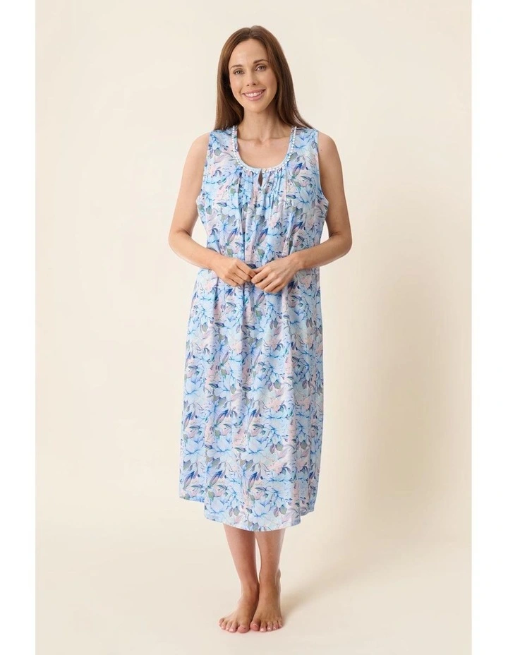 Bari Sleeveless mid length nightie - Blue image 5