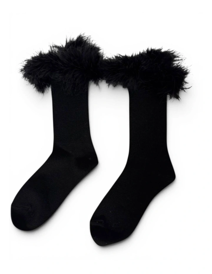 Frou-Frou Faux Fur Trim Cotton Socks image 1