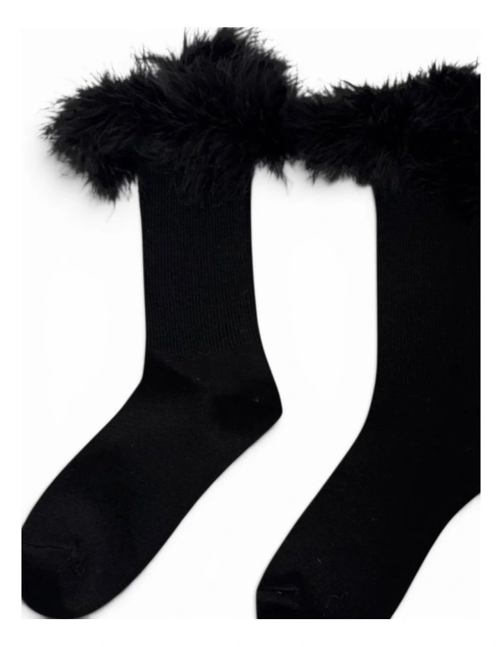 Frou-Frou Faux Fur Trim Cotton Socks image 5