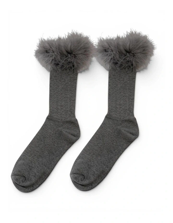 Frou-Frou Faux Fur Trim Cotton Socks image 1