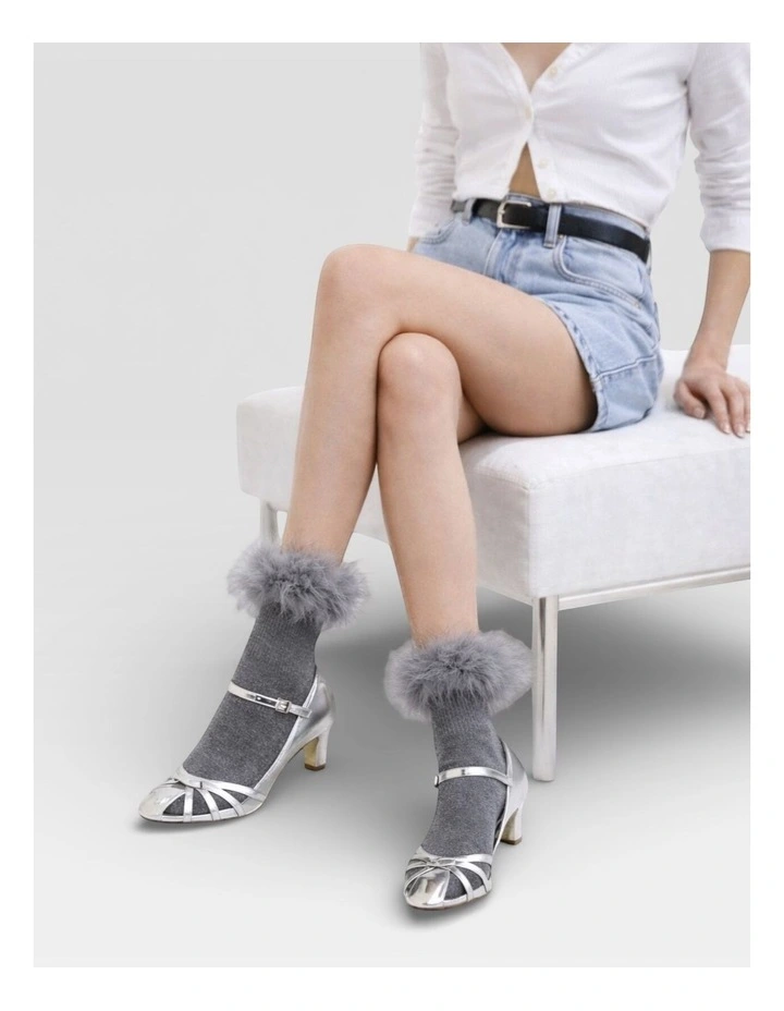 Frou-Frou Faux Fur Trim Cotton Socks image 4