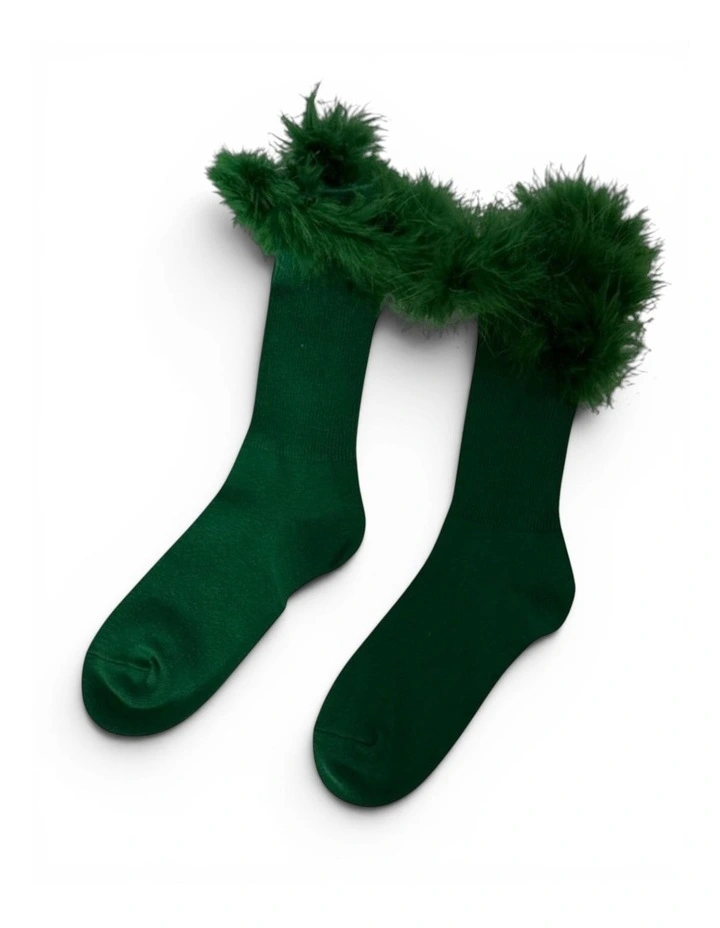 Frou-Frou Faux Fur Trim Cotton Socks image 1