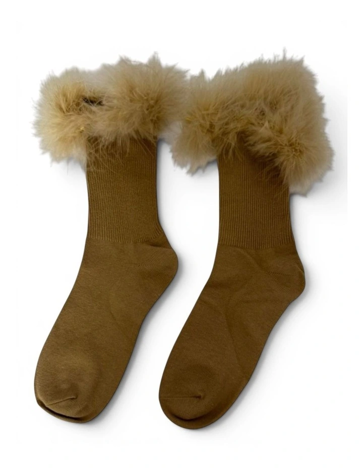 Frou-Frou Faux Fur Trim Cotton Socks image 1