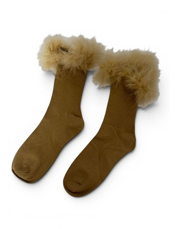 Frou-Frou Faux Fur Trim Cotton Socks image 2