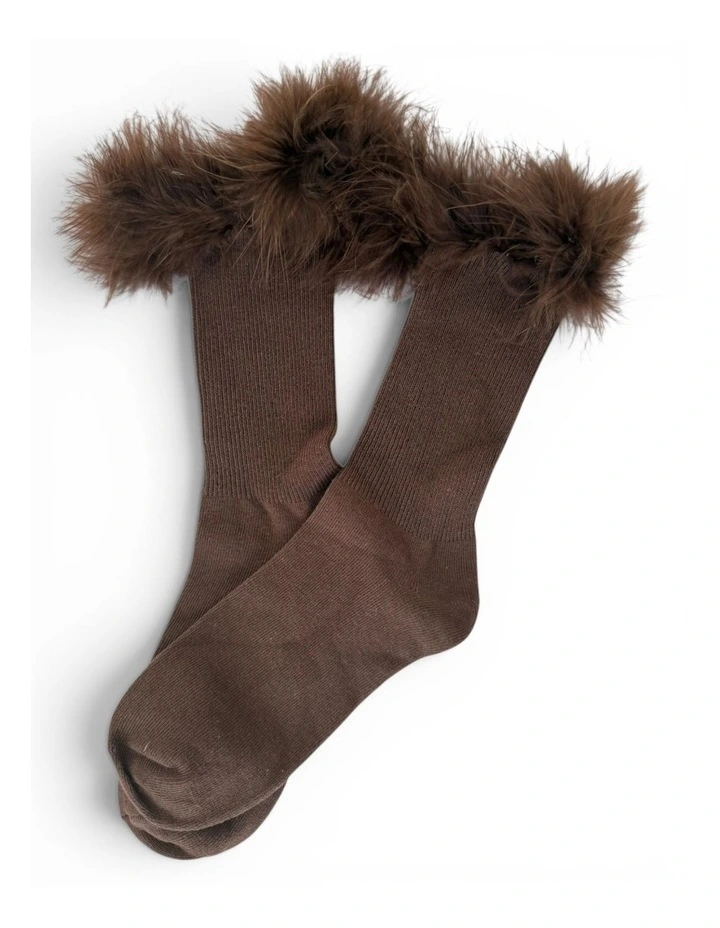 Frou-Frou Faux Fur Trim Cotton Socks image 1