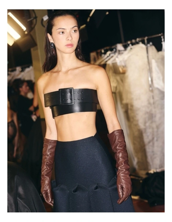 Florence 50cm Lambskin Leather Opera Gloves in Brown image 7