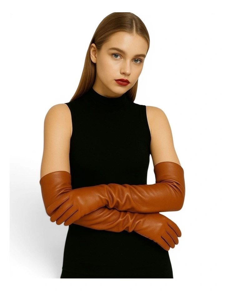 Florence Lambskin Leather Opera Gloves - Cognac image 3
