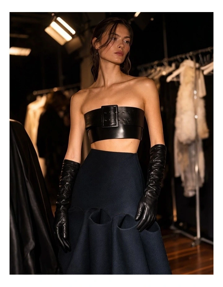 Florence Lambskin Leather Opera Gloves in Black image 2