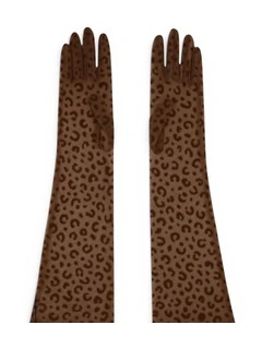 Queen Leopard Print Sheer Mesh 55 cm Opera Gloves in Black