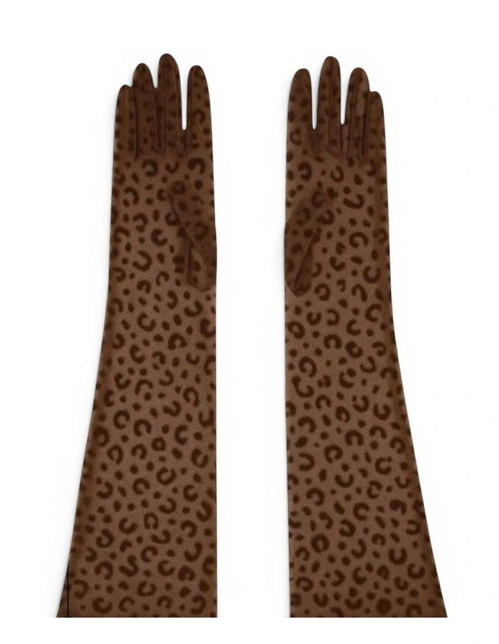 Queen Leopard Print Sheer Mesh 55 cm Opera Gloves in Black image 1