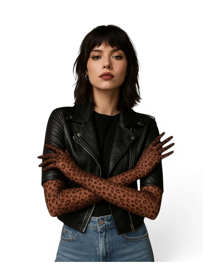 Queen Leopard Print Sheer Mesh 55 cm Opera Gloves in Black image 2