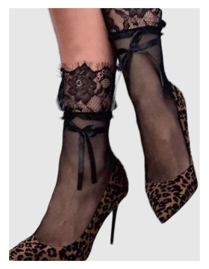 Tied Up Lace Socks in Black image 6
