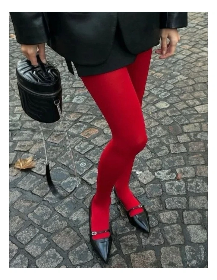 Cherry Red Luxe Opaque Tights image 3