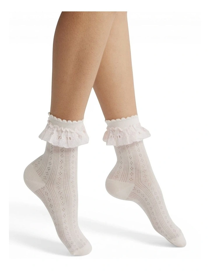 Lace Frill Trim Cotton Bobby Socks in Pink image 1